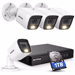 Kit de Surveillance - ANNKE - 1080p - 4 Caméras - Vision Nocturne - IP67 Étanche