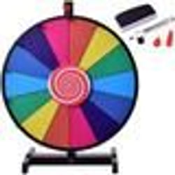 Roue de Fortune D.46CM 14 Slots COSTWAY-Prize Wheel-Stylo Effaçable Gomme-Embouts Plastiques-pour Loteries Fête Anniversaire Coloré