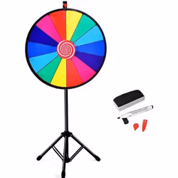 COSTWAY Roue de la Fortune 24’’ sur Pied (Dia. : 61cm ) 14 Slot Prize Wheel Hauteur Réglable Stylo Effaçable Rotation Douce