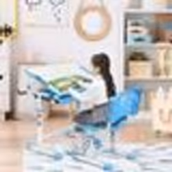 COSTWAY Bureau Enfant Ergonomique Hauteurs et Angle Réglable 0-40° Ensemble Table avec ChaisesTable à Dessin avec 1 Tiroir Bl ...