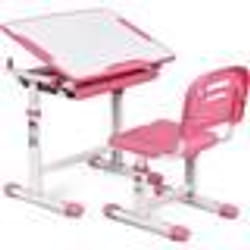 COSTWAY Bureau Enfant Ergonomique Hauteurs et Angle Réglable 0-40° Ensemble Table avec ChaisesTable à Dessin avec 1 Tiroir Rose