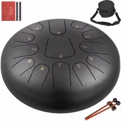 Tambour à Langue en acier - VEVOR - 12 pouces - Noir argent