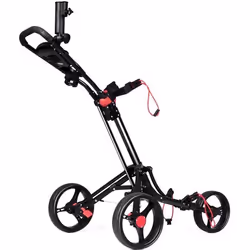 COSTWAY Chariot de Golf 3 Roues Pliable avec Porte-parapluie et Porte-tee en Aluminium Frein au Pied et Poignée Rembourrée Aj ...