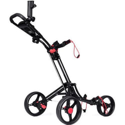 COSTWAY Chariot de Golf 3 Roues Pliable avec Porte-parapluie et Porte-tee en Aluminium Frein au Pied et Poignée Rembourrée Ajustable
