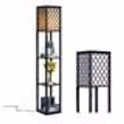 COSTWAY Lampadaire Salon 3 Etagères de Rangement 26 x 26 x 160cm en Bois Lampe sur Pied Scandinave Ampoule 60W Non-inclus Cha ...