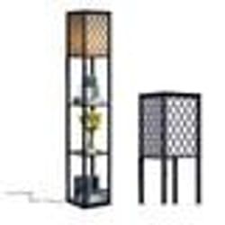 COSTWAY Lampadaire Salon 3 Etagères de Rangement 26 x 26 x 160cm en Bois Lampe sur Pied Scandinave Ampoule 60W Non-inclus Chambre