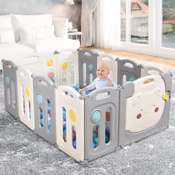 COSTWAY Parc Bébé Pliable en Plastique 12 Éléments sans BPA avec Tableau d’Activité et Porte Barrière Sécurité Enfant Panneau ...