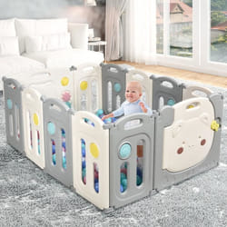 COSTWAY Parc Bébé Pliable en Plastique 12 Éléments sans BPA avec Tableau d’Activité et Porte Barrière Sécurité Enfant Panneau 64CM