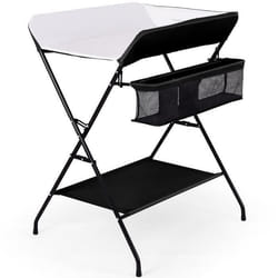 COSTWAY Table à Langer Pliante pour Bébé avec Panier de Rangement à Côté Structure en Fer Charge Max 10KG pour Nouveaux-Nés Noir