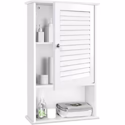 COSTWAY Armoire Murale pour Salle de Bain Armoire à Pharmacie avec Étagère Réglable avec 1 Porte Persienne et 1 Étagère Ouver ...