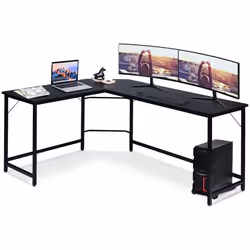 COSTWAY Bureau d’Angle Grand L168 x l125 x H74CM-Jusquà 3 Ordinateurs avec Support CPU Style industriel Structure en Métal l ...