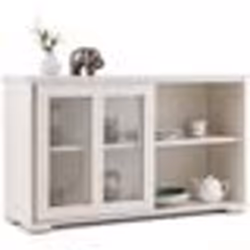 COSTWAY Buffet de Cuisine Meuble de Cuisine pour RangementVaisselier avec Porte Coulissante en Verre Trempé en Bois Beige