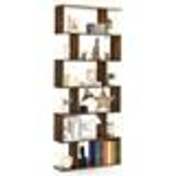 COSTWAY Bibliothèque Industrielle à 6 Niveaux 80 x 23 x 192 CM Étagère de Rangement en Forme de S avec Pieds antidérapants Marron