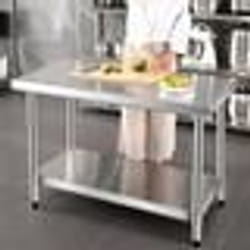 COSTWAY Table de Travail Cuisine Inoxydable Etagère Intermédiaire Réglable 915x61x90cm Charge Max 150KG Plan de Travail Inoxydable