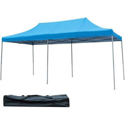 COSTWAY Tonnelle de Jardin Pliante 3 x 3M-Sac de Transport à Roulettes-3 Hauteurs-6 à 8 Personnes-Tissu Oxford Imperméable-Bleu