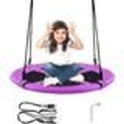 COSTWAY Balançoire Nid d’Oiseau Rond 100 CM de Diamètre pour Arbre Supporté de Charge Maximale 150 KG Extérieur Violet