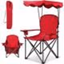COSTWAY Chaise de Camping Pliante avec Pare-soleil Porte-gobelet Fauteuil de Pêche Portable Charge 120 KG Sac de Rangement