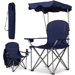 COSTWAY Chaise de Camping Pliante avec Pare-soleil Porte-gobelet Fauteuil de Pêche Portable Charge 120 KG Sac de Rangement Bleu