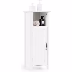 COSTWAY Armoire de Rangement pour Salle de Bain avec Etagère Réglable en Hauteur et 1 Porte Organisateur de Rangement en Bois ...