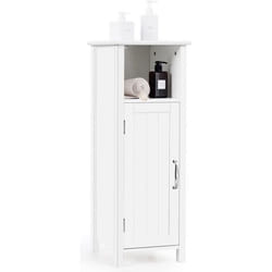 COSTWAY Armoire de Rangement pour Salle de Bain avec Etagère Réglable en Hauteur et 1 Porte Organisateur de Rangement en Bois Blanc