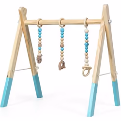 COSTWAY Portique dEveil en Bois pour Bébé avec 3pcs Pendentifs sans BPA Forme Triangulaire 60x44x60CM Vert Plus 3 Mois