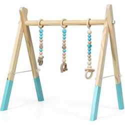 COSTWAY Portique dEveil en Bois pour Bébé avec 3pcs Pendentifs sans BPA Forme Triangulaire 60x44x60CM Vert Plus 3 Mois
