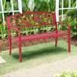 COSTWAY Banc de Jardin 2-3 Places Fer + Acier Résistant aux Intempéries Style Contemporain Banquette Extérieur 123x60x88cm Rouge