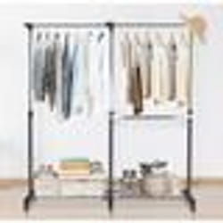 COSTWAY Portant Penderie à Vêtements sur Roulettes Mobile Télescopique Hauteur et Largeur Réglables 57 x 44 x 168 CM (Etendu)
