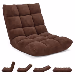 COSTWAY Chaise de Sol Pliable - Dossier inclinable sur 14 Positions Coussin De Sol pour Lecture Yoga Méditation Marron