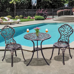COSTWAY Ensemble Table pour Jardin et 2 Chaises en Aluminium Ensemble Bistrot pour Jardin Coulé Bronze et Noir Style Antique