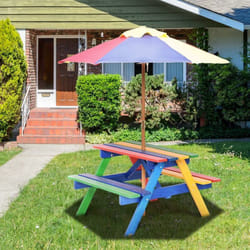 Table Pique-nique avec Parasol Amovible en Bois de Sapin 79 x 71 x 52,5 CM/Ensemble Table et Bancs de Jardin pour Enfants 4 Sièges pour Jardin