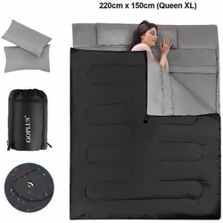 Sac de couchage double COSTWAY - Noir - 190x150cm - Oreillers inclus - Poids 345kg