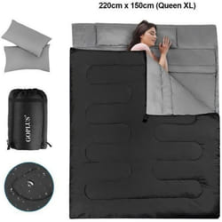 Sac de couchage double COSTWAY - Noir - 190x150cm - Oreillers inclus - Poids 345kg
