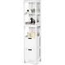 COSTWAY Colonne de Salle de Bain Meuble de Rangement Imperméable en Bois avec 2 Tiroirs4 Couches de Stockage 305x305x145CM Blanc