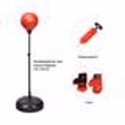 COSTWAY Sac de Frappe/Boxe Punching Ball sur Pied-Hauteur Réglable 120-154CM-Gant-Pompe à Main Gonflable-Base Rempli de l’Eau ...