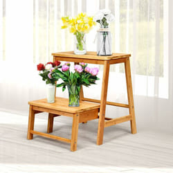 Tabouret d'Echelle Pliante Marchepied avec 2 étages, En Bambou, Idéal pour Librairie, Maison, Peut Supporter Jusqu'à 100kg - Costway