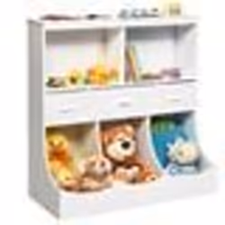 COSTWAY Bibliothèque Étagère à Livres Enfant Meuble de Rangement Jouets Porte-revues 5 Compartiments Ouverts avec Tiroirs et ...