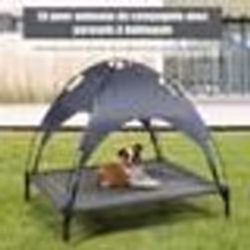 COSTWAY Lit pour Chien sur Pieds 90 X 81 X 86 CM avec Auvent Cadre en Acier Tissu Polyester Intérieur/Extérieur Charge 20KG