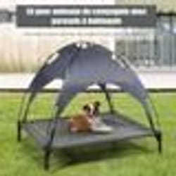 COSTWAY Lit pour Chien sur Pieds 90 X 81 X 86 CM avec Auvent Cadre en Acier  Tissu Polyester Intérieur/Extérieur Charge 20KG