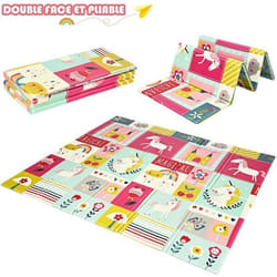 COSTWAY Tapis de Jeu Pliable pour Bébé 200x180x14CM avec Image Licorne et Poney en Mousse XPE Non Toxique Antidérapant Double Face