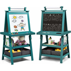 Costway - Chevalet pour Enfants 3 en 1 Tableau de Dessin Magnétique Double Faces (Tableau Blanc + Tableau Noir) avec Rouleau de Papier, 2 Etagères, 2