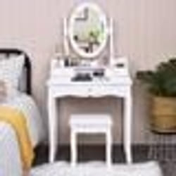 COSTWAY Coiffeuse avec 11 Ampoules LED Tabouret et Miroir à 360 °3 Tiroirs Peut Transformer Comme Bureau Blanc