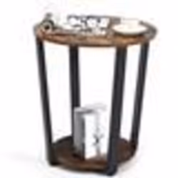 Table dAppoint - COSTWAY - Style Industriel - 2 Niveaux en Bois - Pieds Ajustables