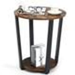 Table dAppoint - COSTWAY - Style Industriel - 2 Niveaux en Bois - Pieds Ajustables