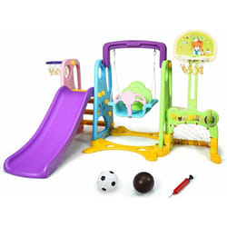 Ensemble Toboggan Balançoire 6 en 1 Basket-ball Football Escalade Jeu Boucle - Exterieur Intérieure 3 - 8 Ans Violet - Costway