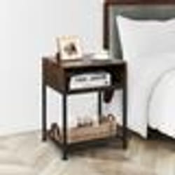 COSTWAY Table de Nuit Table de Chevet Industrielle avec 1Étagère et 1 Compartiment Ouvert Rangement pour Chambre et Salon