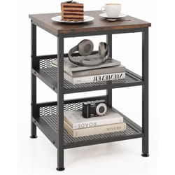 Costway - Table d'Appoint à 3 Niveaux, Table de Nuit avec 2 Étagères en Maille Métallique, Petite Table Basse Industrielle, pour Salon, Chambre,