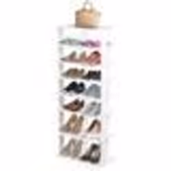 Costway Etagère de Rangement pour Chaussures en Bois avec 7 Niveaux-14 Paires de Chaussure Blanc