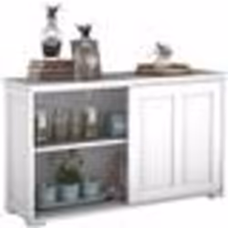 COSTWAY Buffet de Cuisine Contemporain Bahut Vaisselier Laqué Beige avec Porte Coullissant et 2 Etagères en MDF 1067 x 33 x 6 ...