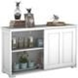 COSTWAY Buffet de Cuisine Contemporain Bahut Vaisselier Laqué Beige avec Porte Coullissant et 2 Etagères en MDF 1067 x 33 x 625CM